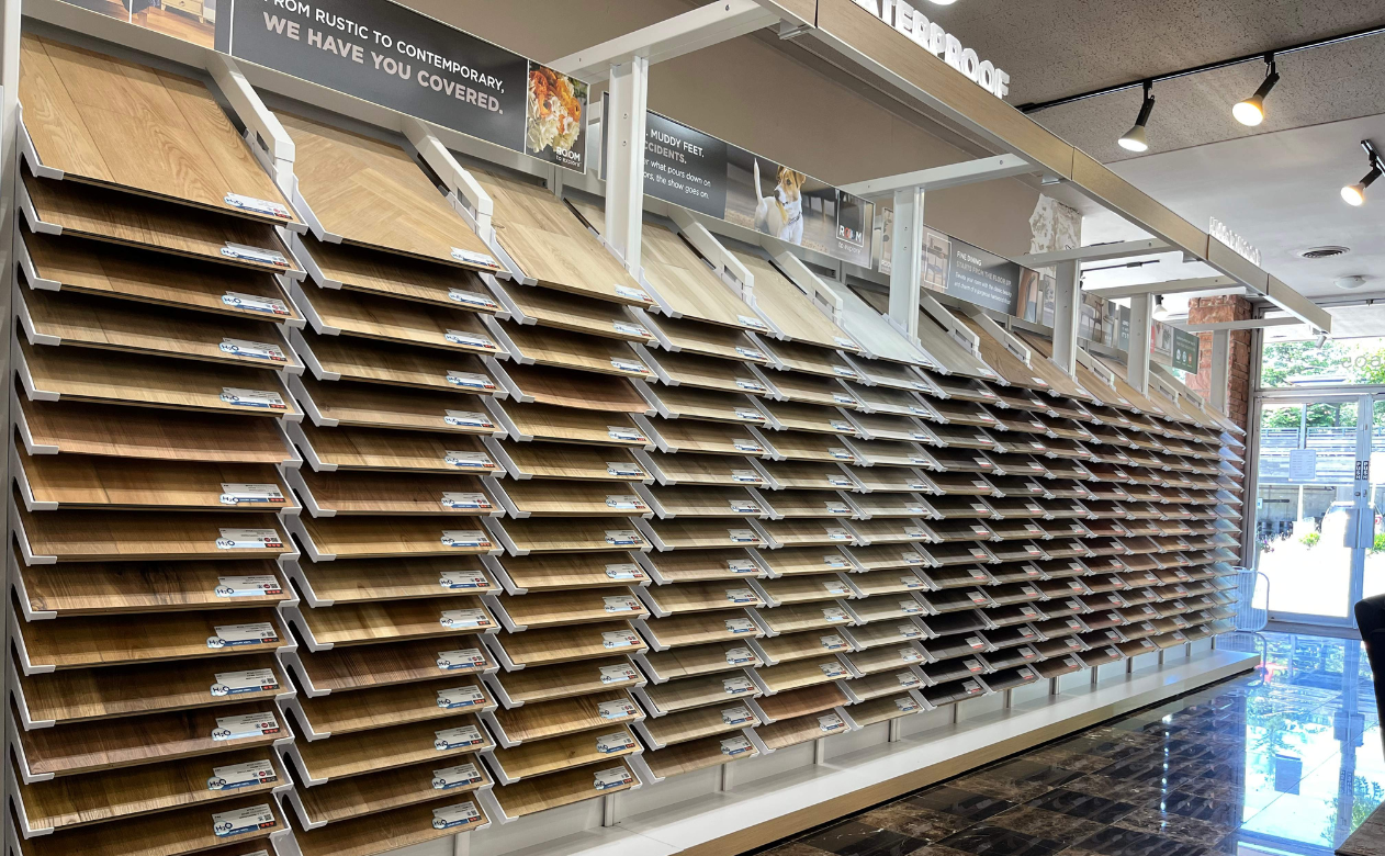Waterproof flooring samples in Seattle flooring store showroom