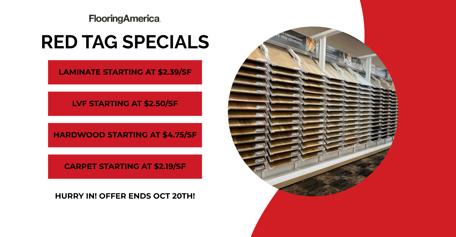 RED TAG SPECIALS - offer ends Oct 20th