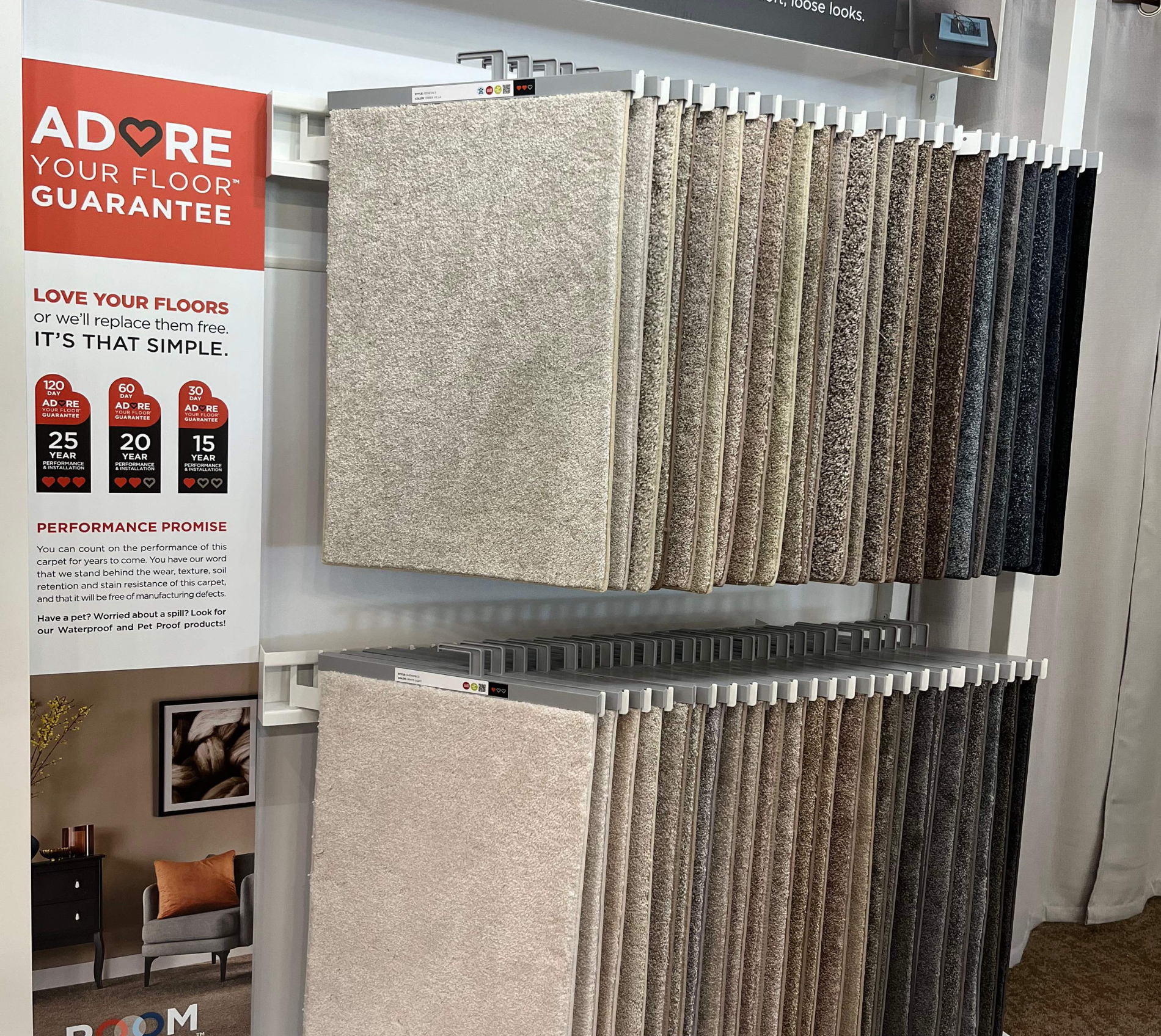 Adore your floor guarantee sign in seattle flooring store near carpet samples
