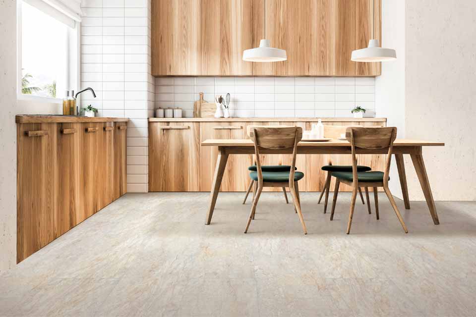 stone look vinyl flooring in kitchen